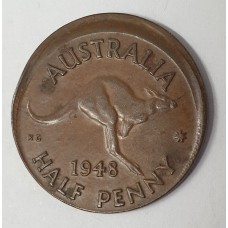 AUSTRALIA 1948Y. HALF  1/2 PENNY . ERROR . LARGE MIS-STRIKE . OFF CENTRE